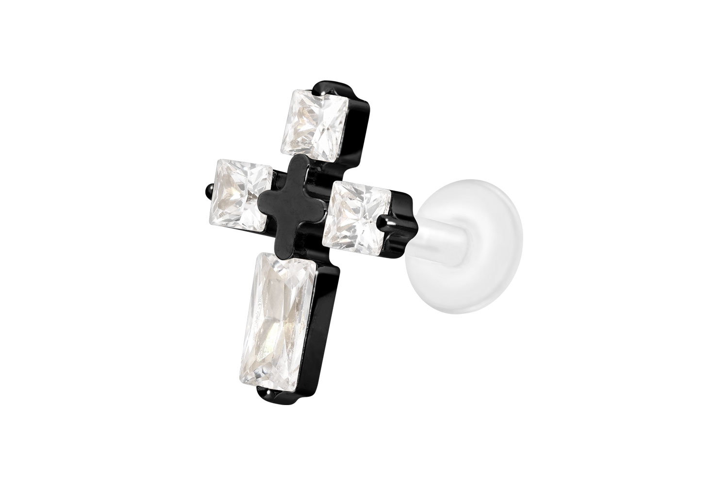 PTFE Labret Piercing mit Innengewinde + Titan-Aufsatz KRISTALLKREUZ